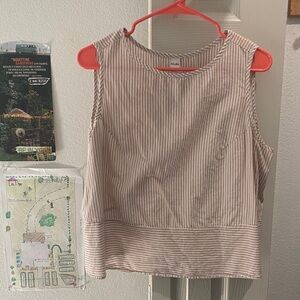 Beige Striped Sleeveless Crop Cotton Blouse